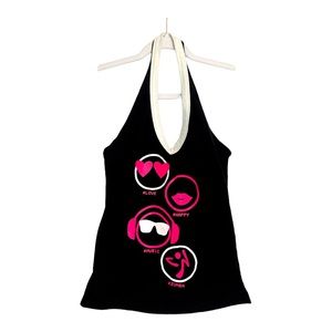 Zumba Fitness Zmoji Halter top Z-Wear Love Happy Music Back Fuchsia Women XS